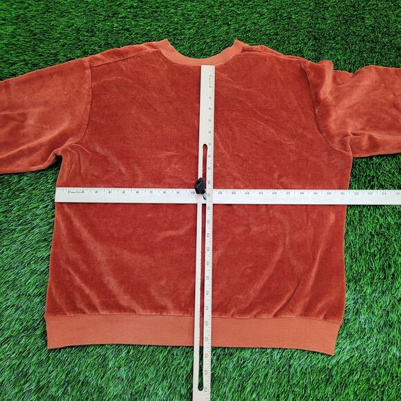Vintage 80s Velour Sweater Womens Large 21x21 Boxy Burnt-Orange - Picture 6 of 10